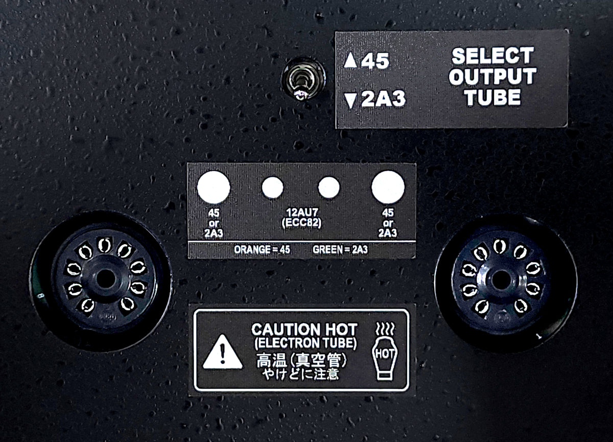 TU-4523 output tube selection switch — orange for 45, green for 2A3
