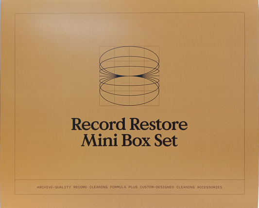 Brown box set for record restoration with 'Record Restore Mini Box Set' text and logo.